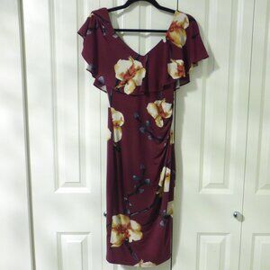 LE-CHATEAU burgundy floral print midi dress with cinched side